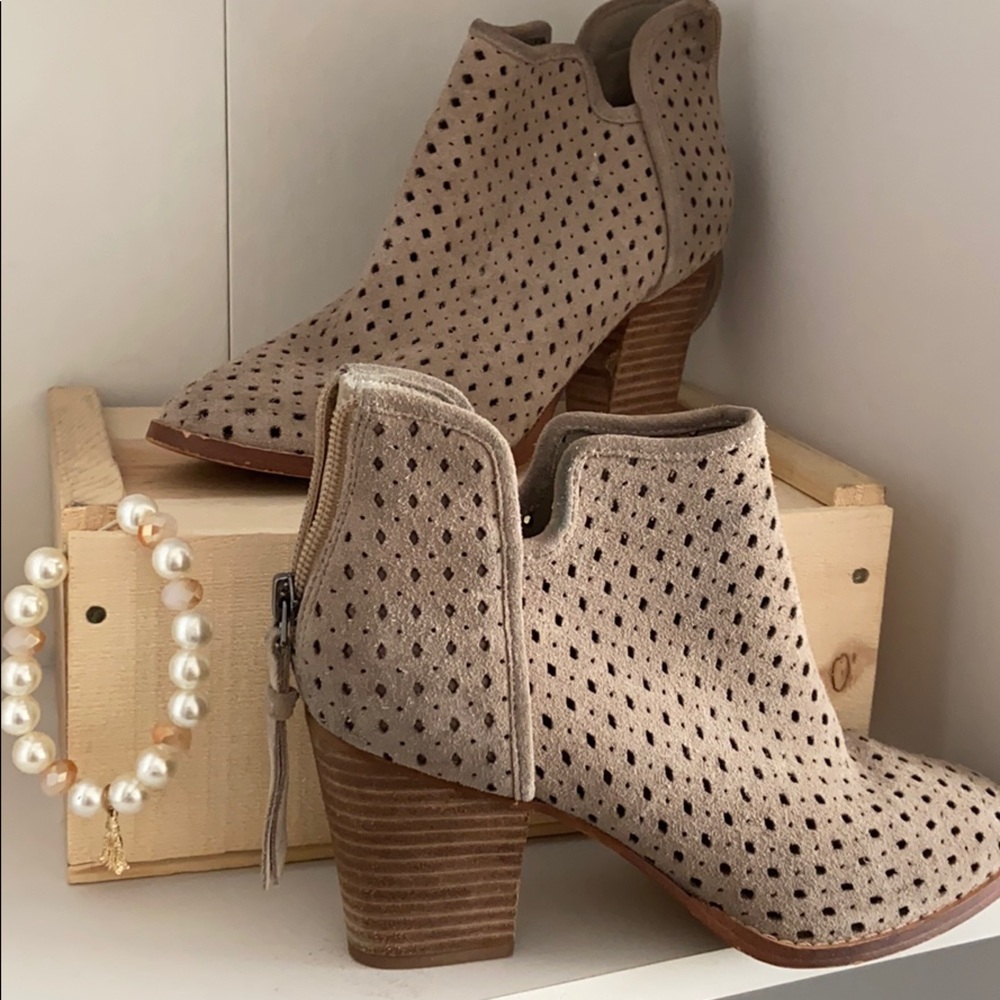 suede diamond-cutout ankle bootie